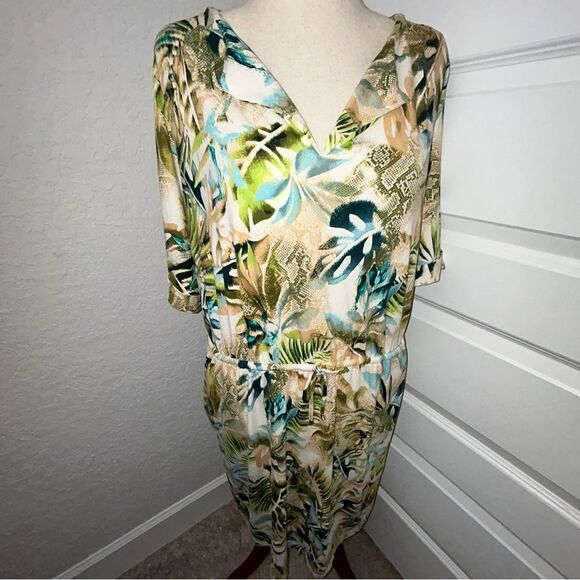 Chico’s Split Neck Tropical Snakeskin Print Short Sleeve Tunic Dress Chicos - Picture 1 of 13